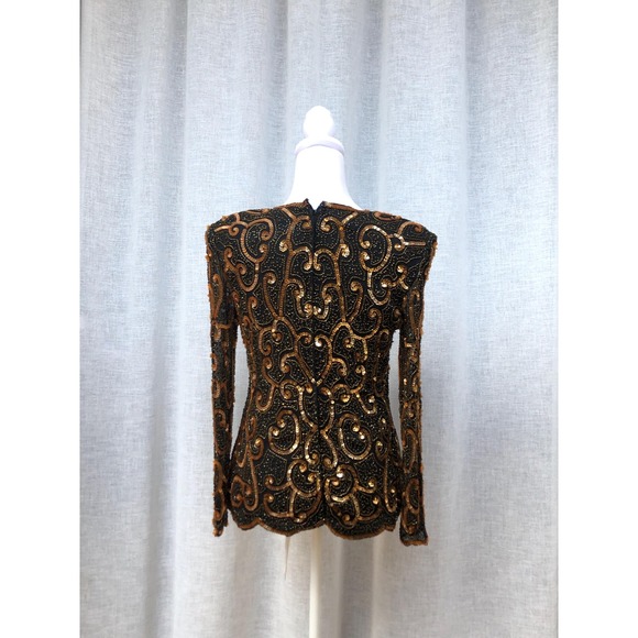 Sténay Evening Fully Beads and Sequins Long Sleeve Silk Blouse - Picture 2 of 10